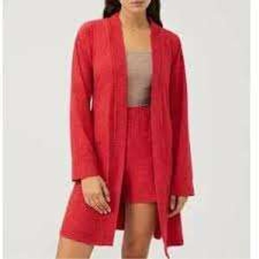 Outdoor Voices Womens Red Heathered Open Front Cardigan Sweater‎ Pockets XS/S